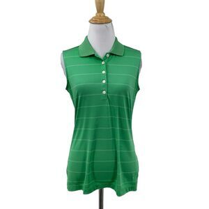 Nike Polo Shirt Womens S Small Green Striped Sleeveless Golf Tour Performance